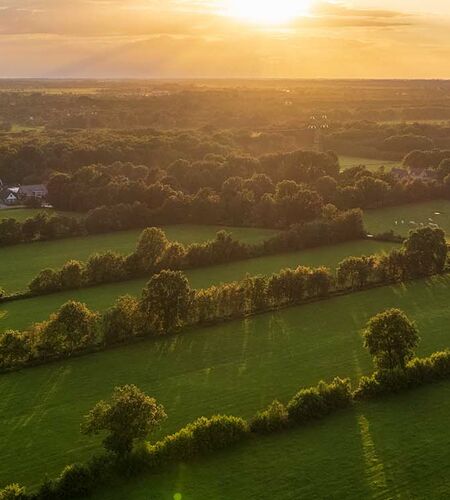 Blick über die vorstädtische Region um Feldkirch bei Sonnenuntergang, Österreich.