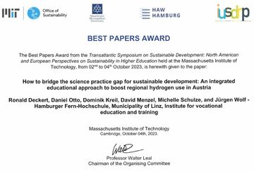 Urkunde "Best Papers Award" am MIT für gemeinsames Bildungsprojekt